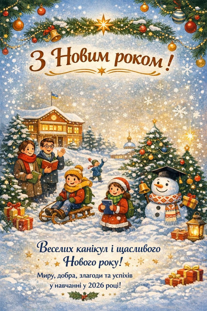 Щиро вітаємо викладачів, студентів та шановних батьків із прийдешнім Новим роком!